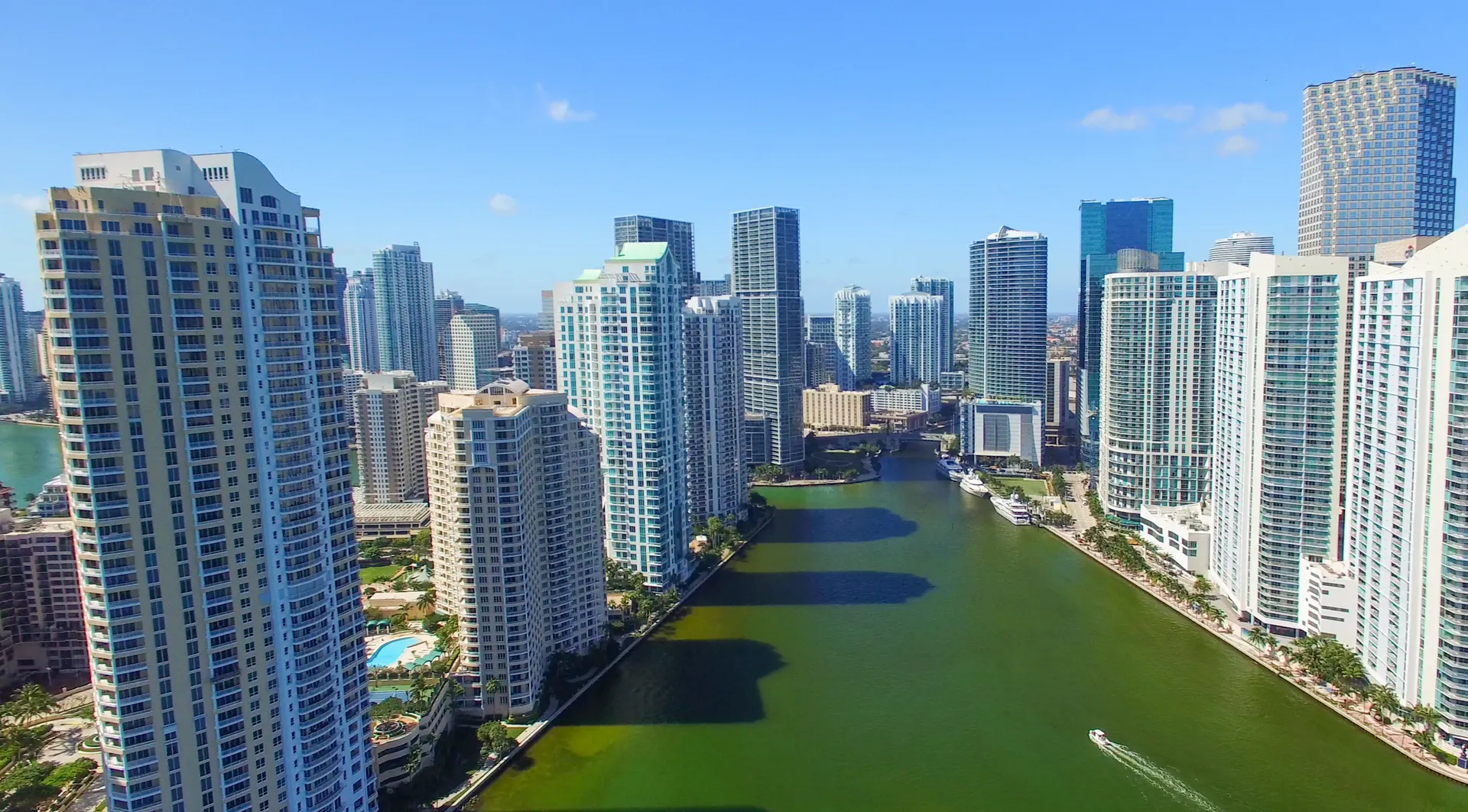 Aerial view of a city and waterfront in Florida